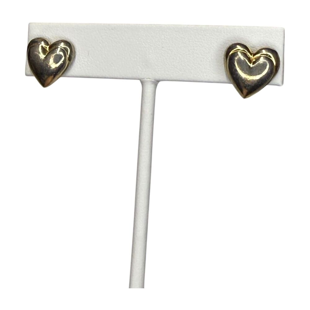 Vintage Gold-Tone Metal Love Puffy Heart Stud Earrings Women's Fashion Jewelry - Picture 4 of 6